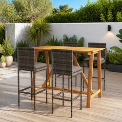 Stylish Grey Garden Bar Set 5 Piece Outdoor Furniture