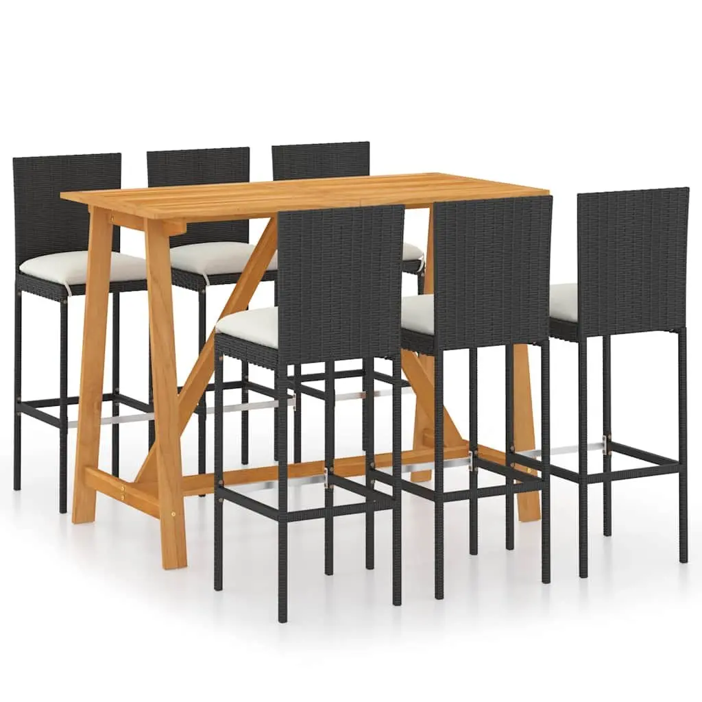Garden Bar Set Acacia Wood Steel Rattan 7 Piece Black