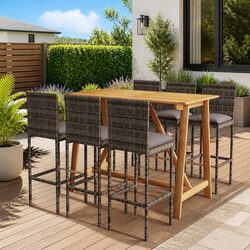 Durable 7 Piece Garden Bar Set with Cushions Grey