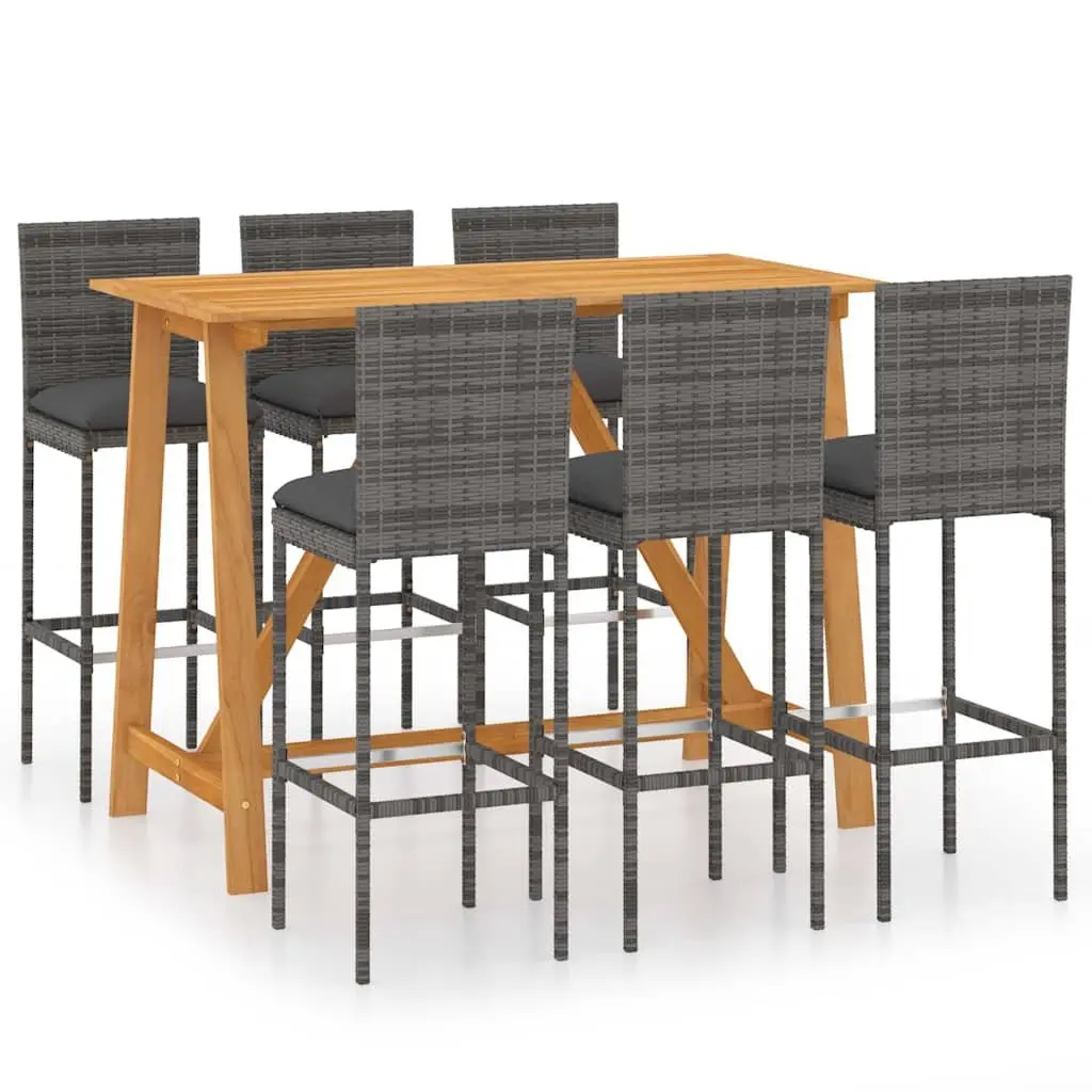 7 Piece Garden Bar Set Acacia Wood Steel Grey Outdoor Patio Furniture