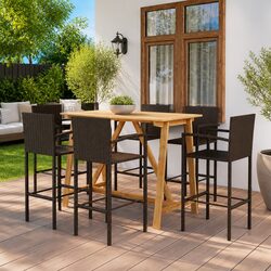 Elegant 7 Piece Garden Bar Set in Brown Acacia Wood