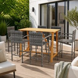 Stylish 7 Piece Grey Garden Bar Set for Outdoor Spaces