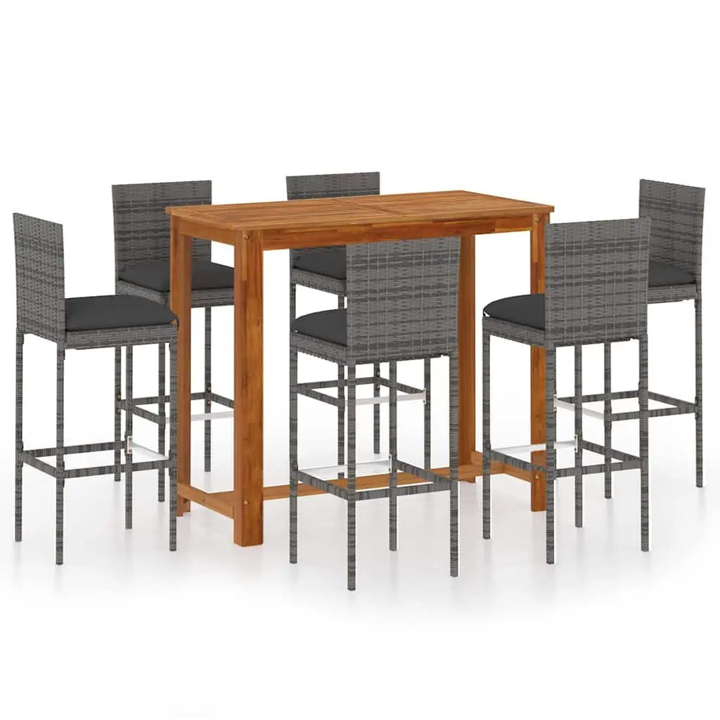 Garden Bar Set Acacia Wood Rattan Stools Brown 7 Piece