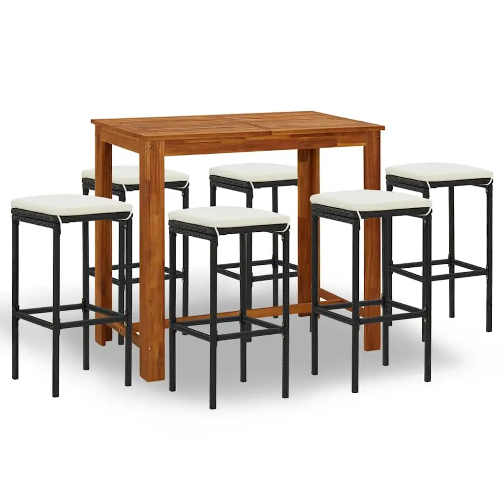 Garden Bar Set Solid Acacia Wood Powder-coated Steel 7 Piece Black Outdoor Furniture