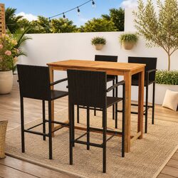5 Piece Outdoor Garden Bar Set with Stools in Brown