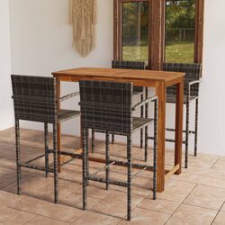 5-Piece Grey Garden Bar Set with Rattan Stools