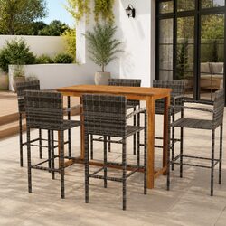 Sturdy 7 Piece Grey Rattan Garden Bar Set