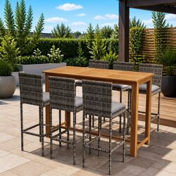 Elegant 7-Piece Garden Bar Set with Grey Cushions