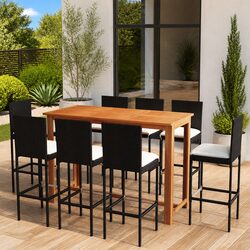 Sturdy 9 Piece Black Garden Bar Set with Cushions