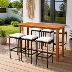 Elegant 7 Piece Outdoor Bar Set with Cushions in Black