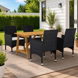 Durable 5 Piece Garden Dining Set with Black Finish