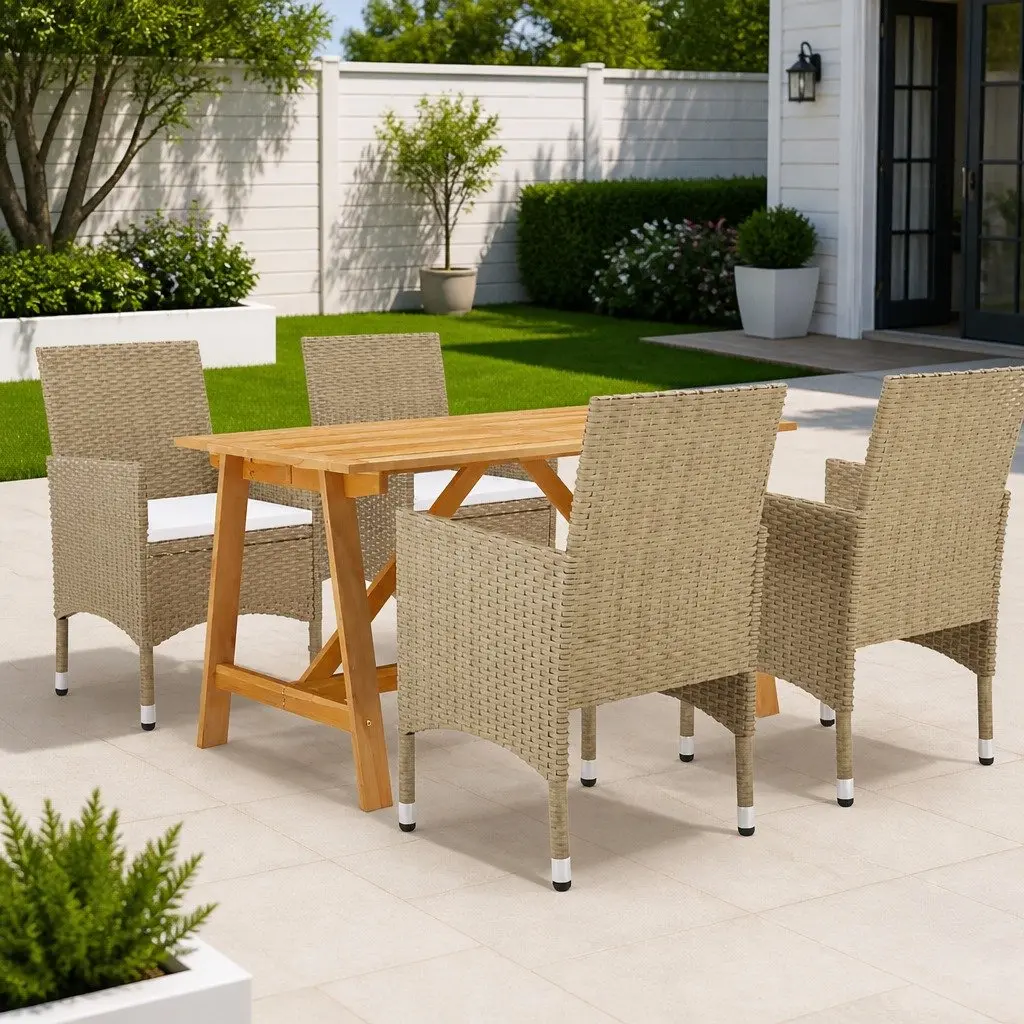 5-Piece Garden Dining Set with Beige Cushions