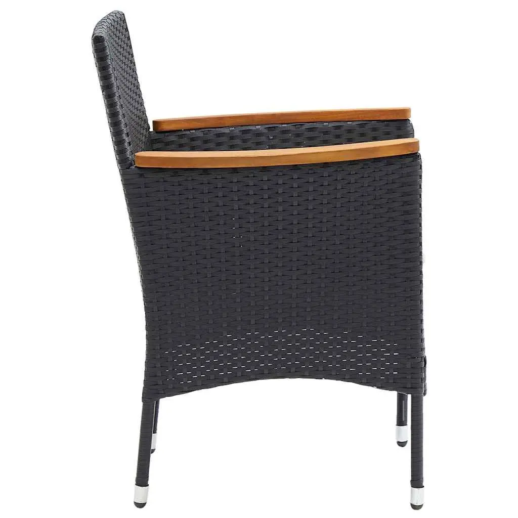 5 Piece Garden Dining Set Acacia Wood Steel Black Outdoor Furniture
