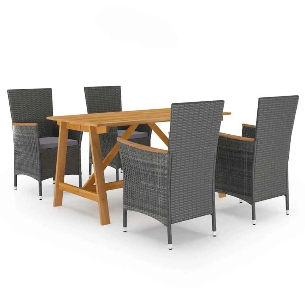 5 Piece Grey Outdoor Dining Set with Rattan Chairs