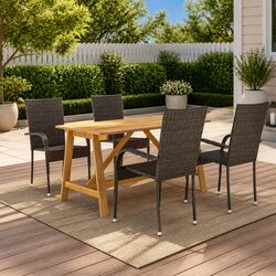 5 Piece Brown Outdoor Rattan Dining Set for Patios