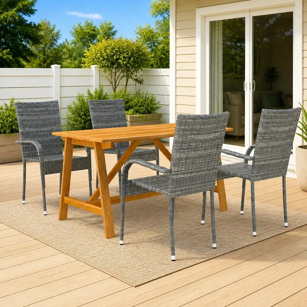 5 Piece Garden Dining Set Outdoor Table Chairs Patio Furniture Grey
