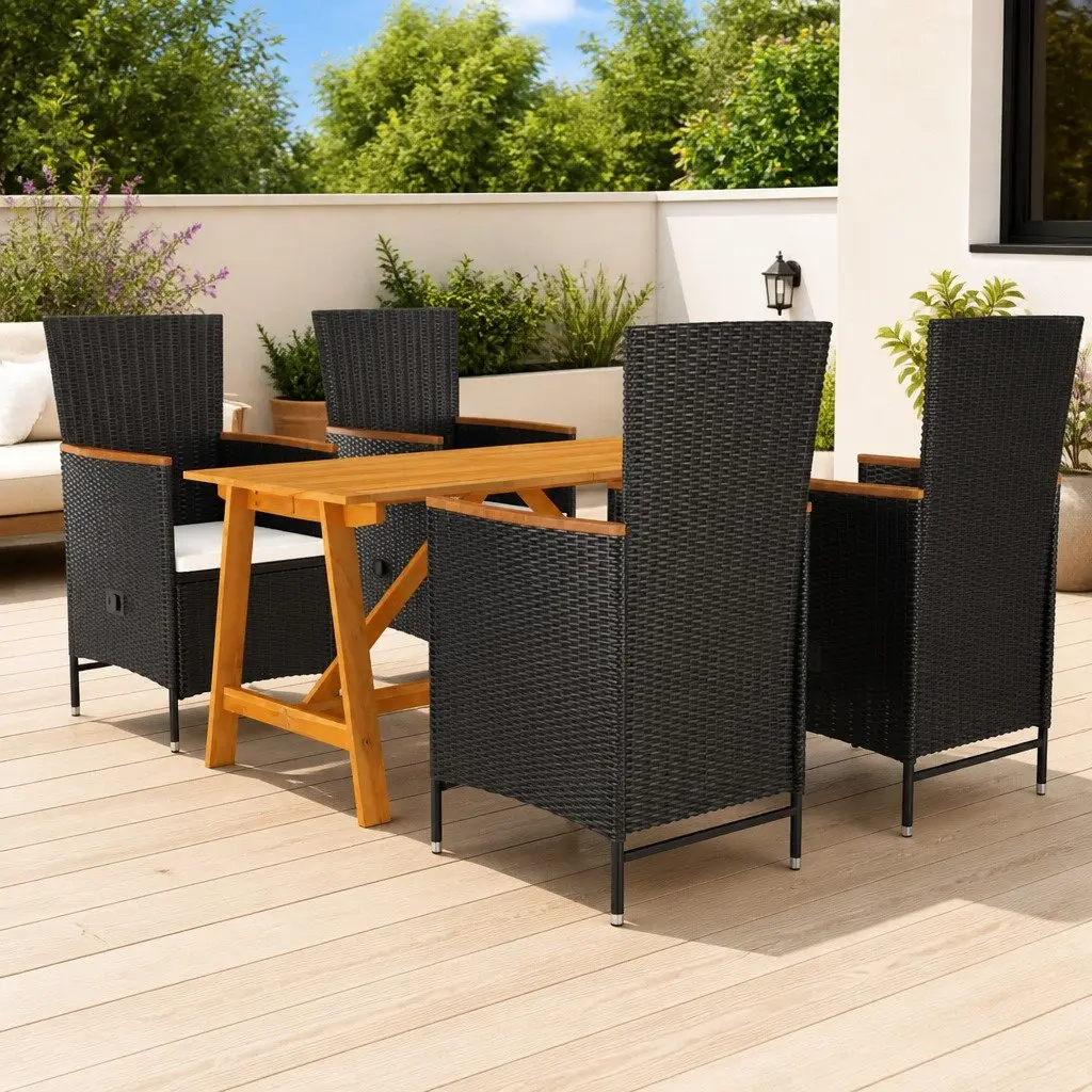 5 Piece Black Outdoor Dining Set with Reclining Chairs