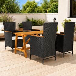 5 Piece Black Outdoor Dining Set with Reclining Chairs