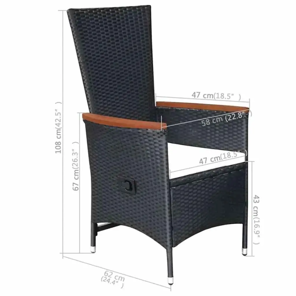 5 Piece Black Outdoor Dining Set with Reclining Chairs