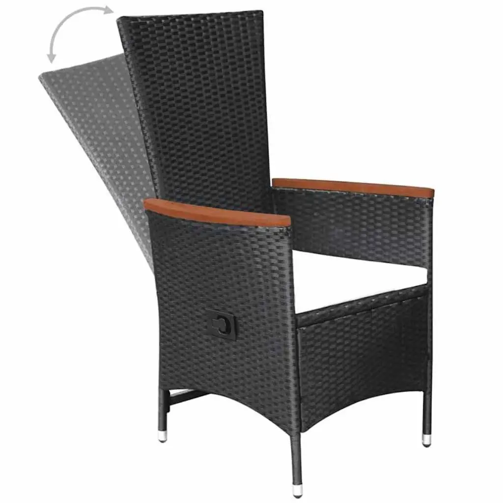 5 Piece Black Outdoor Dining Set with Reclining Chairs