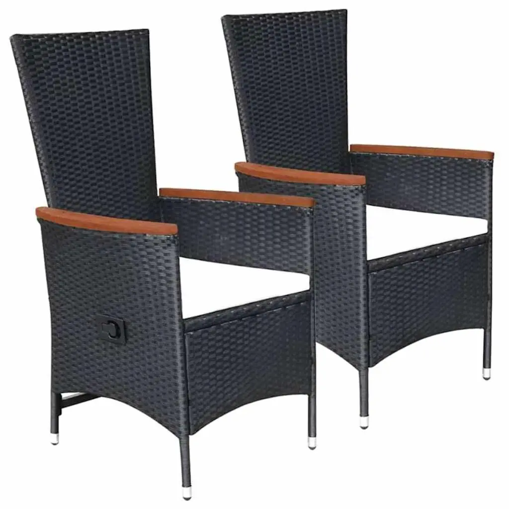 5 Piece Outdoor Dining Set with Reclining Chairs in Black