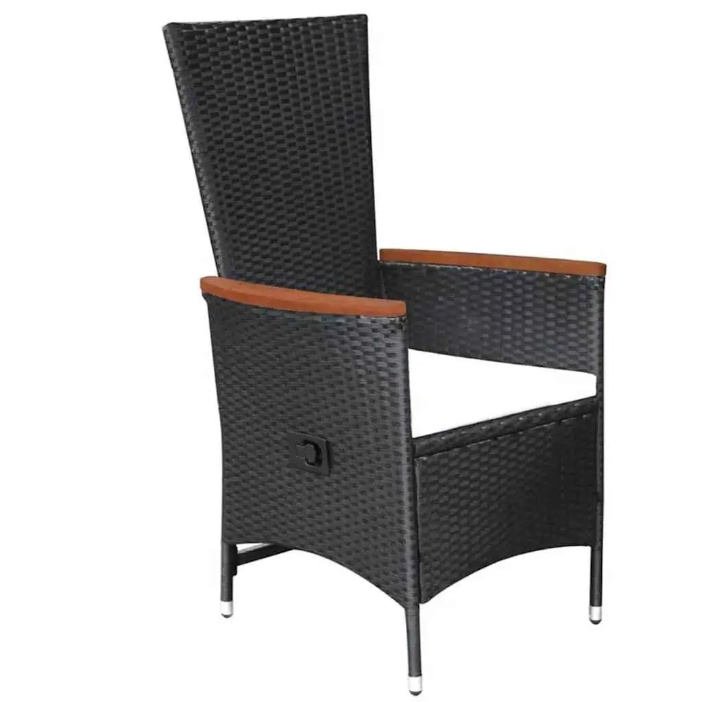 5 Piece Outdoor Dining Set with Reclining Chairs in Black