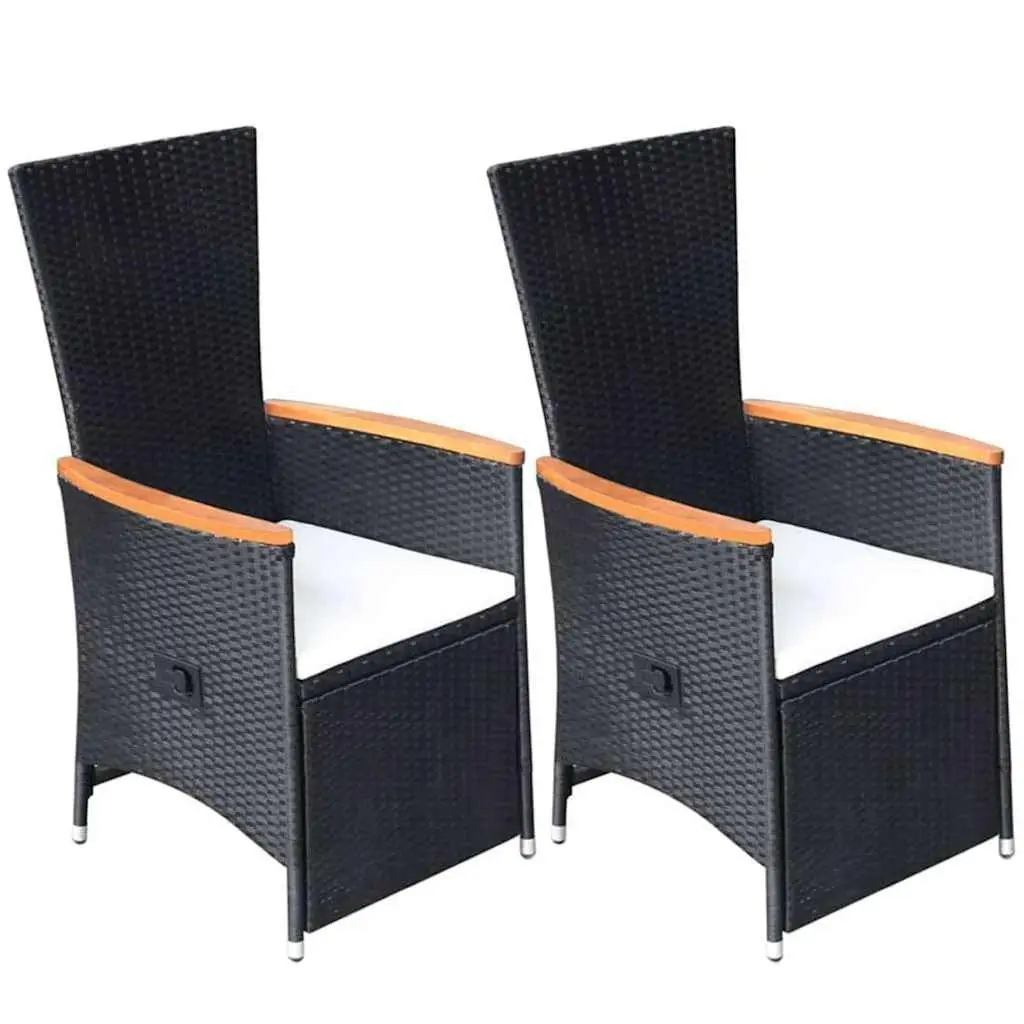 5 Piece Outdoor Dining Set with Reclining Chairs in Black