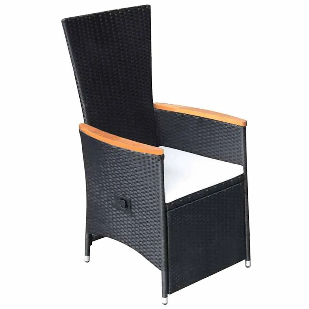 5 Piece Outdoor Dining Set with Reclining Chairs in Black