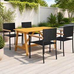 5 Piece Black Patio Furniture Dining Set for Outdoors