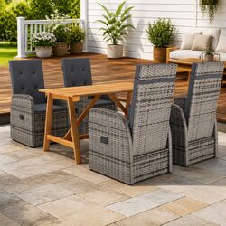 5 Piece Outdoor Dining Set with Grey Acacia and Rattan