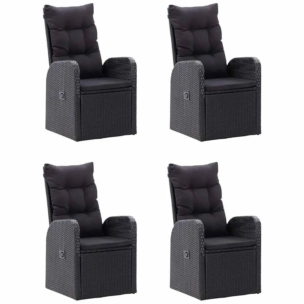 5 Piece Garden Dining Set Acacia Wood Steel Frame Rattan Chairs Black