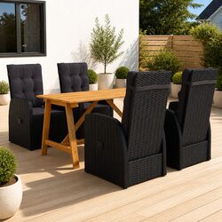 Stylish 5 Piece Black Rattan Garden Dining Set