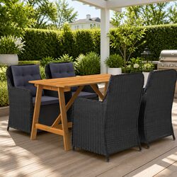 Premium Black 5-Piece Garden Dining Set with Acacia Wood