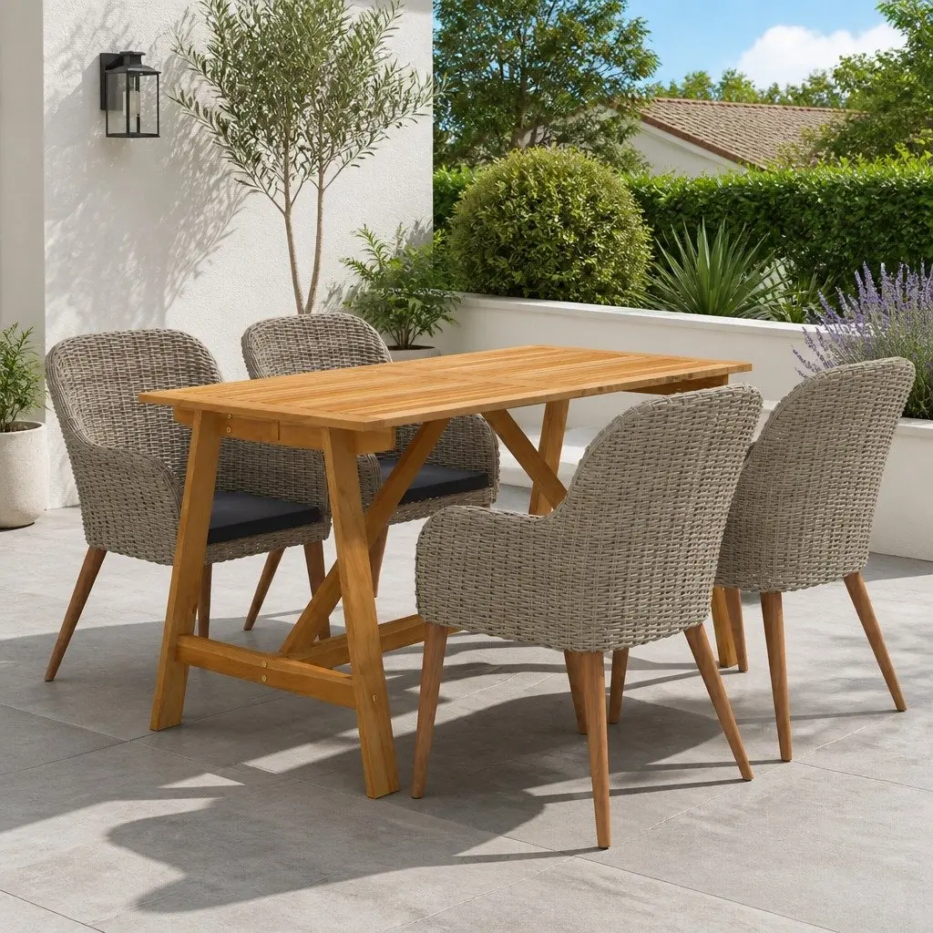 5 Piece Garden Dining Set with Acacia and Steel Frame