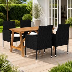 Sturdy 5 Piece Black Garden Dining Set with Cushions