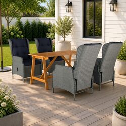 5-Piece Grey Outdoor Dining Set for Garden