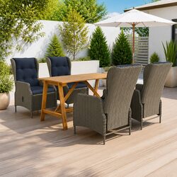 Sturdy 5 Piece Garden Dining Set with Acacia Wood and Rattan