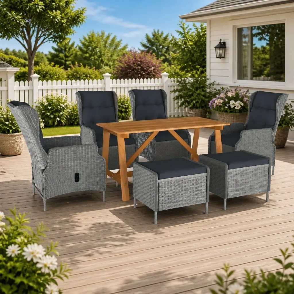 7 Piece Grey Garden Dining Set with Stools