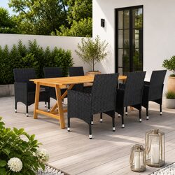 Durable 7 Piece Garden Dining Set Black Rattan Furniture