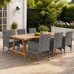 7-Piece Grey Acacia Wood Outdoor Dining Set