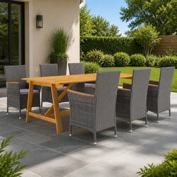 7-Piece Outdoor Garden Dining Set in Grey Rattan