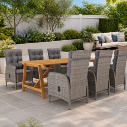 7-Piece Outdoor Dining Set with Rattan and Acacia Wood