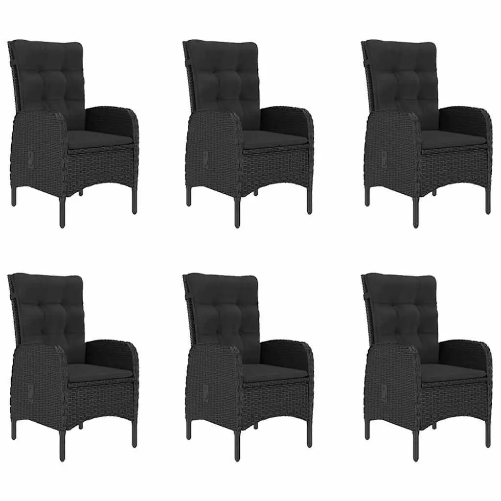 7-Piece Black Acacia Wood Garden Dining Set with Rattan Chairs