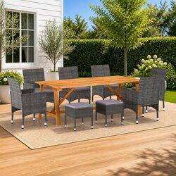 Sturdy Grey Garden Dining Set 9 Pieces for Outdoor Use