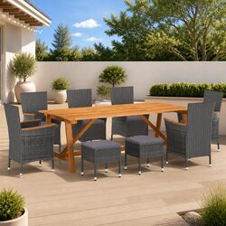 Sturdy 9-Piece Grey Garden Dining Set for Outdoor Gatherings