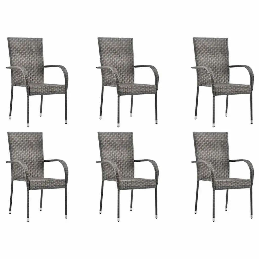 7 Piece Garden Dining Set Acacia Wood Table Steel Frame PE Rattan Chairs Grey