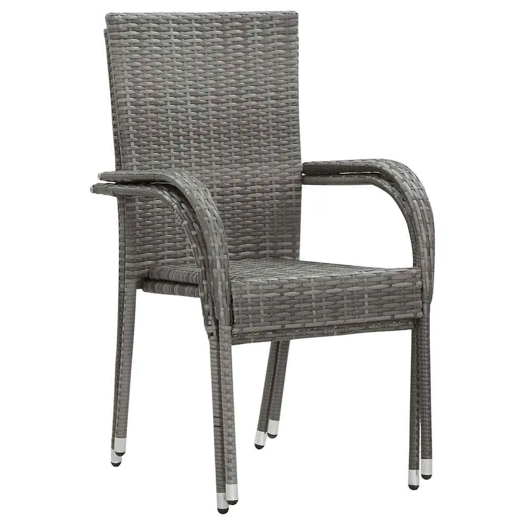 7 Piece Garden Dining Set Acacia Wood Table Steel Frame PE Rattan Chairs Grey