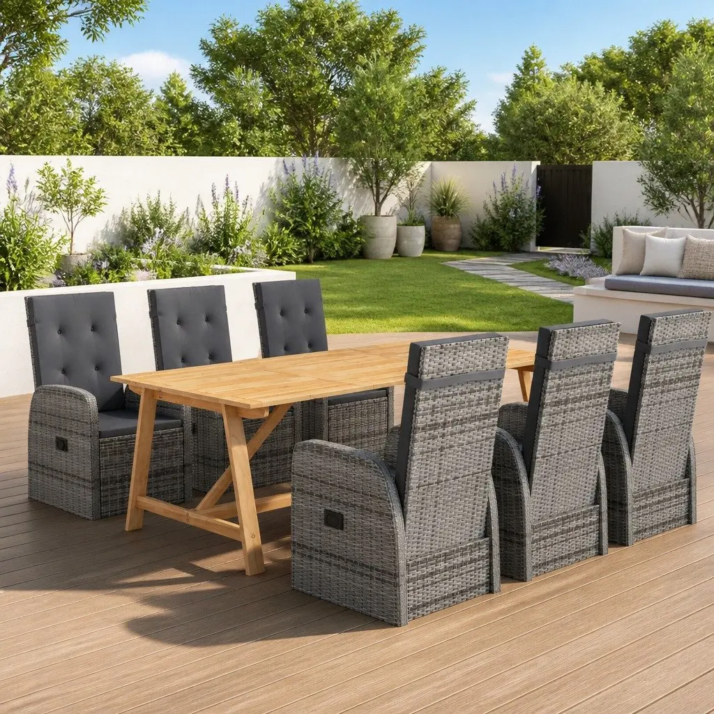 7-Piece Garden Dining Set with Durable Grey Rattan