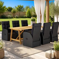 Premium 7 Piece Garden Dining Set with Acacia Table & Rattan Chairs