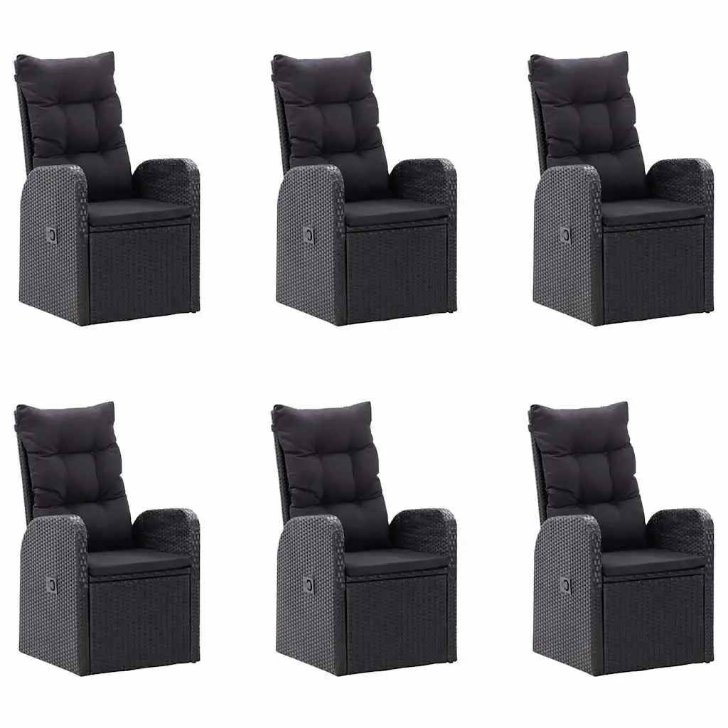 7 Piece Outdoor Dining Set Acacia Wood Table Black Rattan Chairs with Cushions
